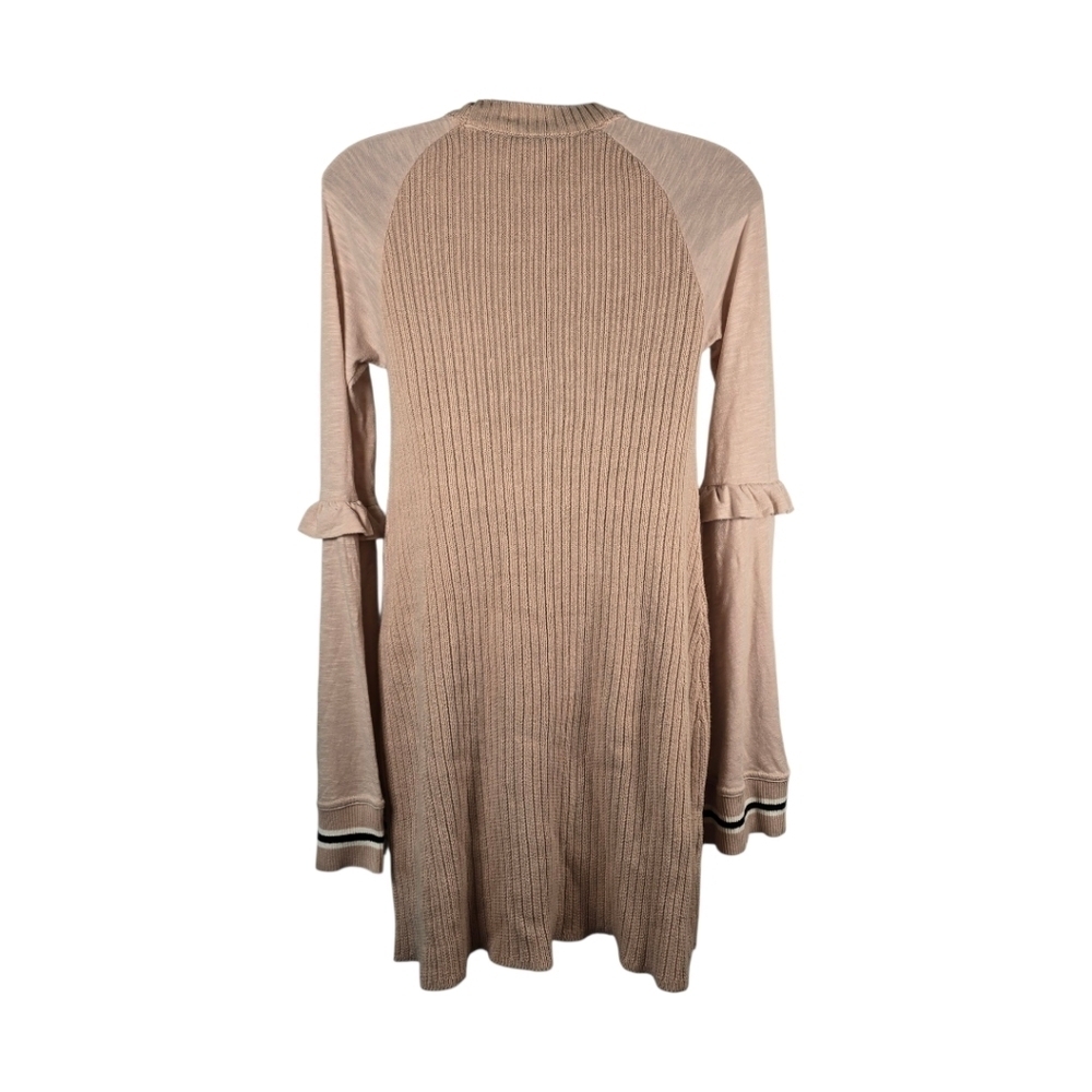 Free People 'Zou Bisou' Bell Sleeve Ribbed Mini Sweater Dress Size XS Nude Rose - Picture 5 of 16